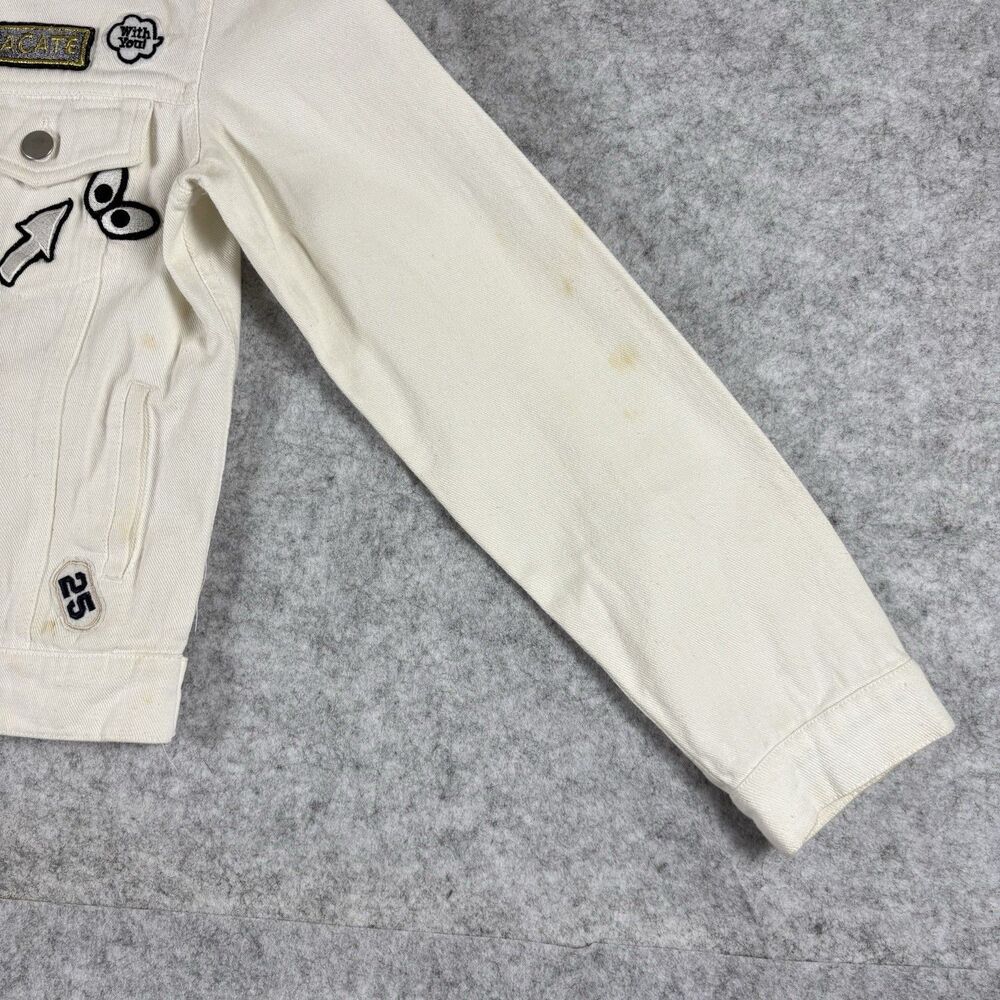 XACT Womens Small White Button Up Denim Jean Jacket w/ Allover Patches - FLAWED - Picture 5 of 16